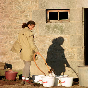 Célia donne à boire à un chat